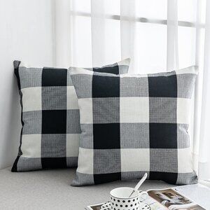 Anickal Set of 2 Black and White Buffalo Check Plaid Pillow Covers 20x20